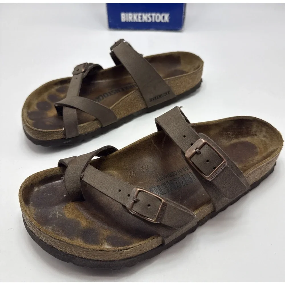 Birkenstock Mayari Sandals Brown Leather Straps Buckles Womens Size 5 Mens 3